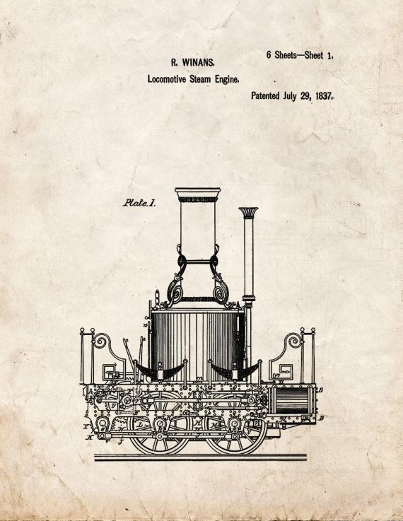 Locomotive Steam Engines Patent Print