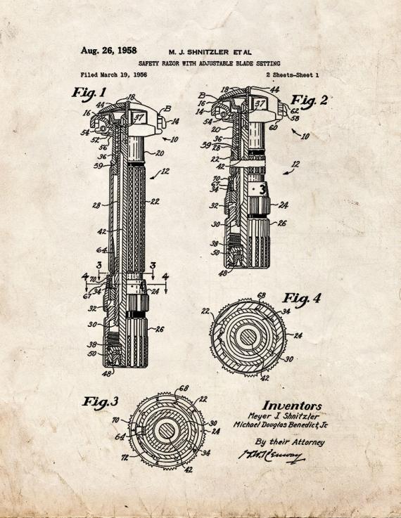 Safety Razor With Adjustable Blade Setting Patent Print