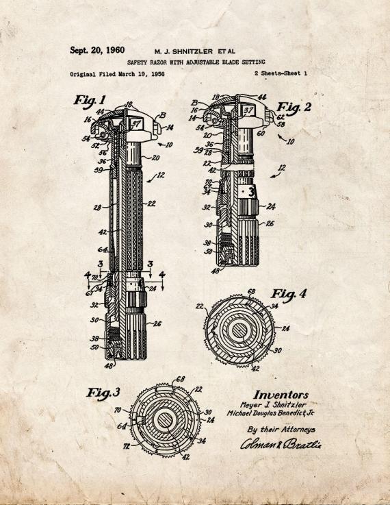 Safety Razor With Adjustable Blade Setting Patent Print