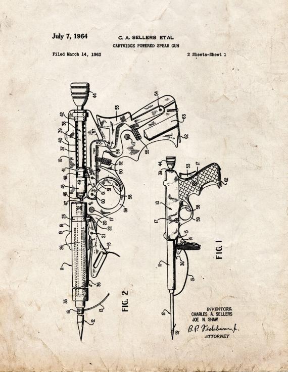 Cartridge Powered Spear Gun Patent Print