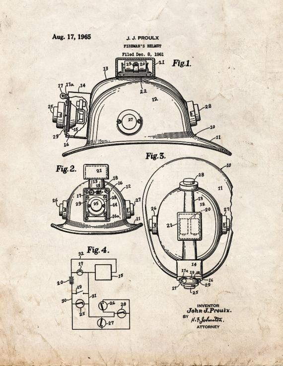 Fireman's Helmet Patent Print