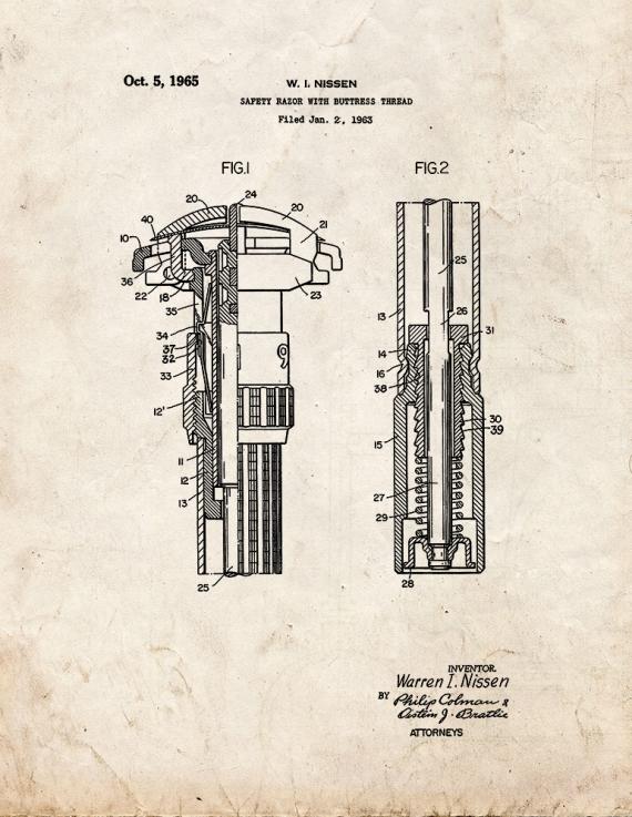 Safety Razor With Buttress Thread Patent Print