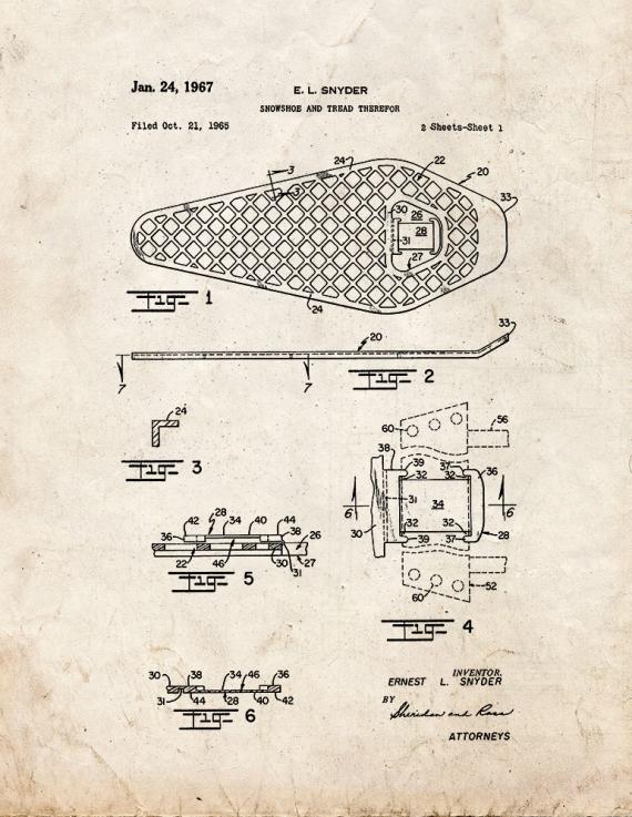 Snowshoe And Tread Patent Print