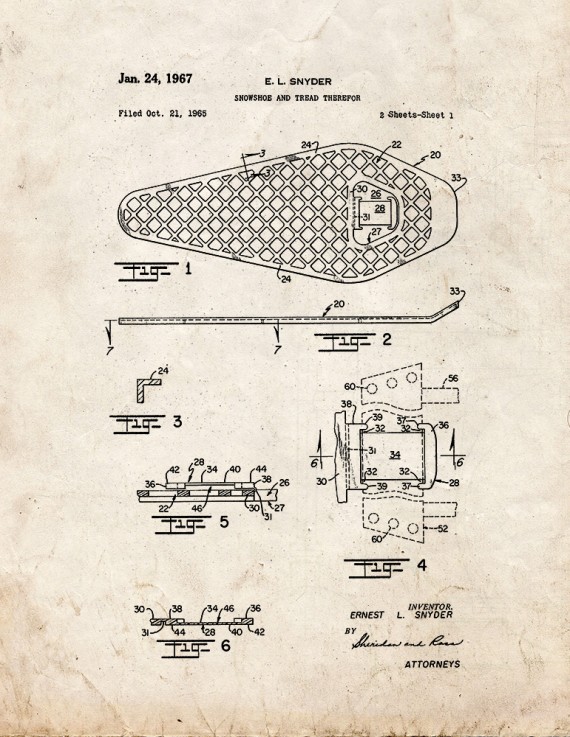 Snowshoe And Tread Patent Print