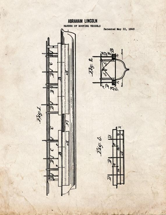 Abraham Lincoln Buoying Vessels Over Shoals Patent Print