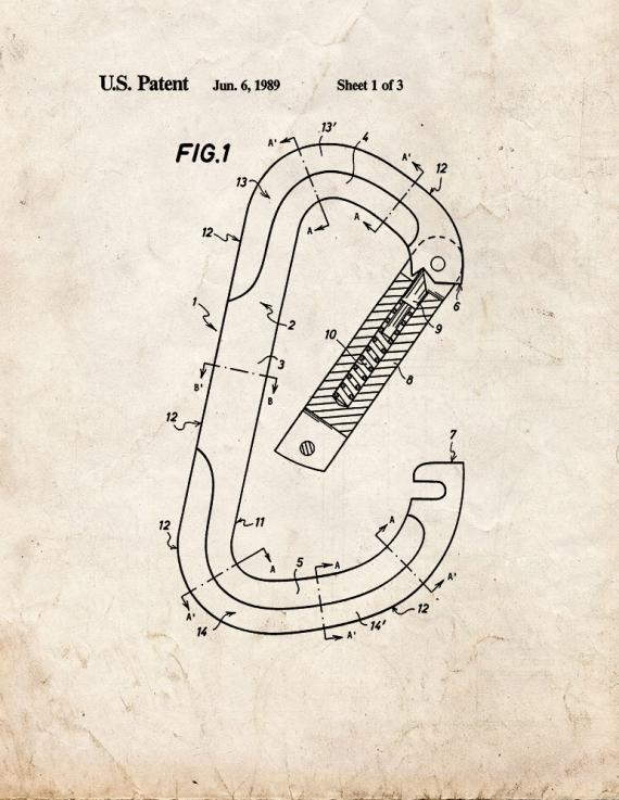 Rock Climbing Snaphook Patent Print