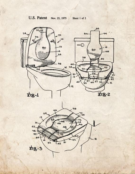 Water Closet Seat and Lift Cover Patent Print