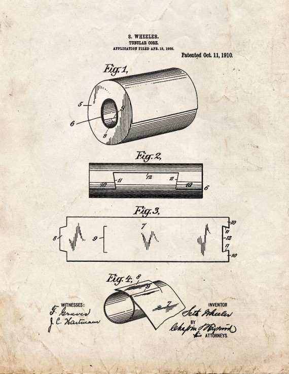 Tubular Core of Toilet Paper Roll Patent Print