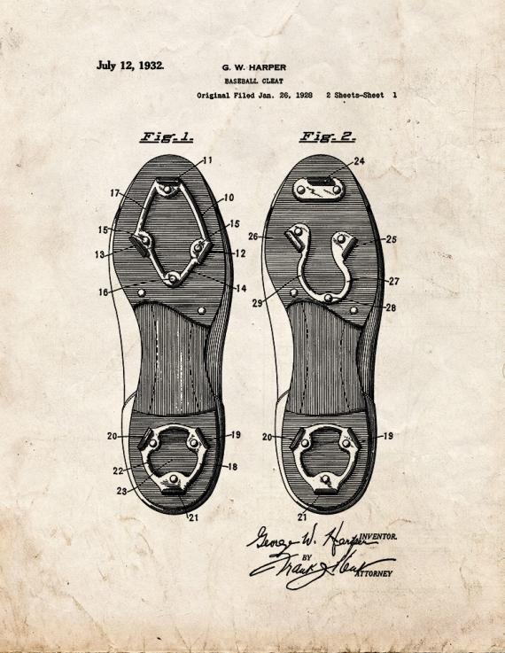 Baseball Cleat Patent Print