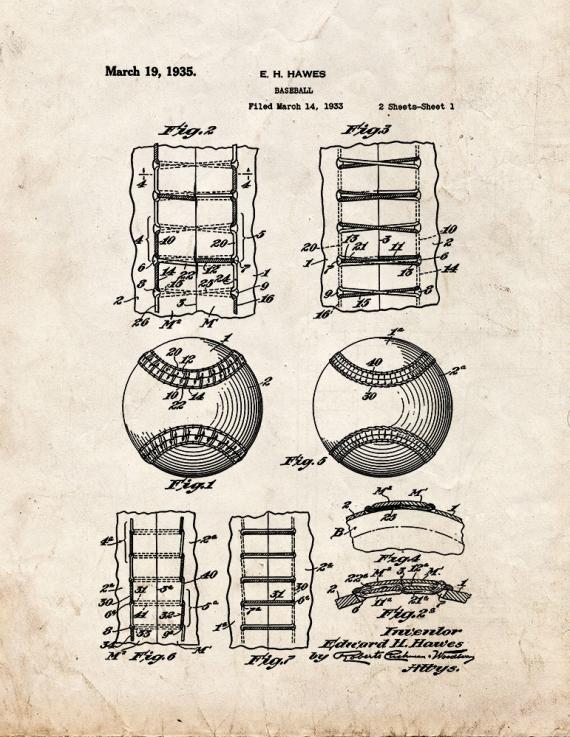 Baseball Patent Print