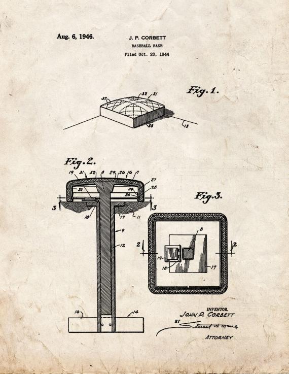 Baseball Base Patent Print