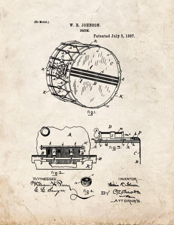 Snare Drum Patent Print