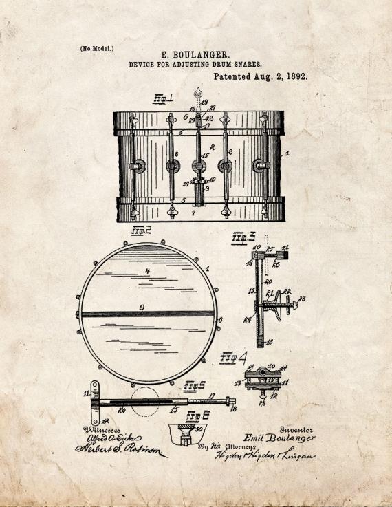 Snare Drum Patent Print