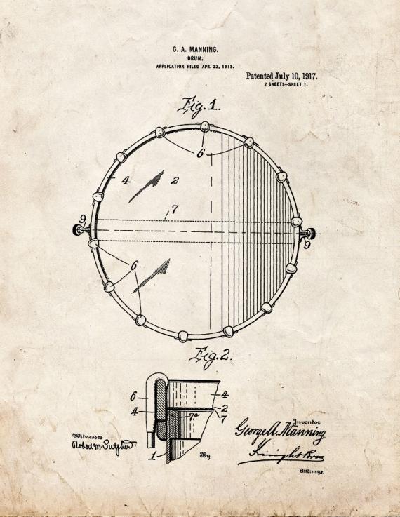 Snare Drum Patent Print