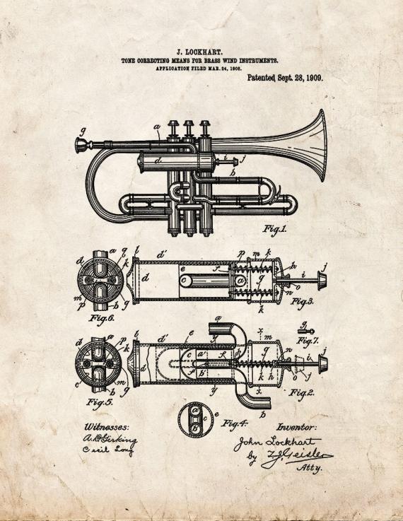 Brass Horn Patent Print