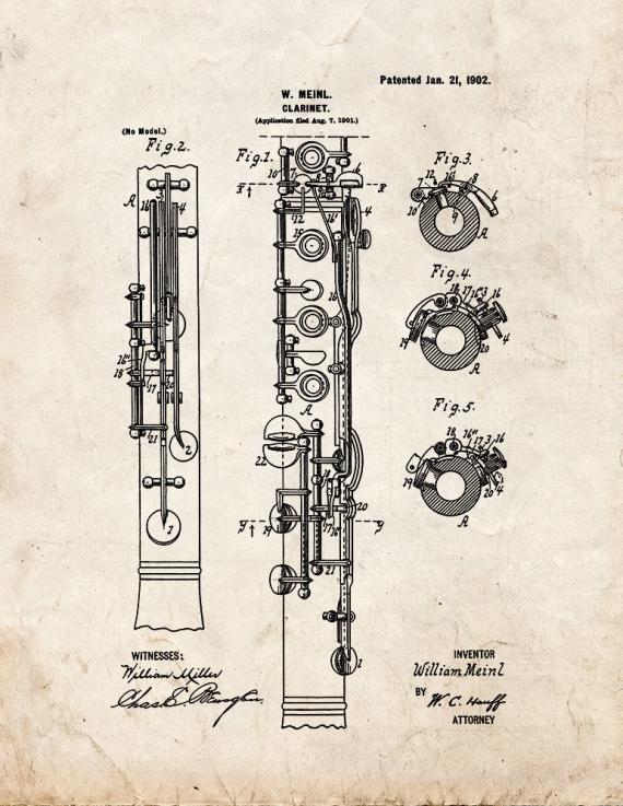 Clarinet Patent Print