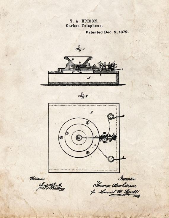 Edison Carbon-telephones Patent Print