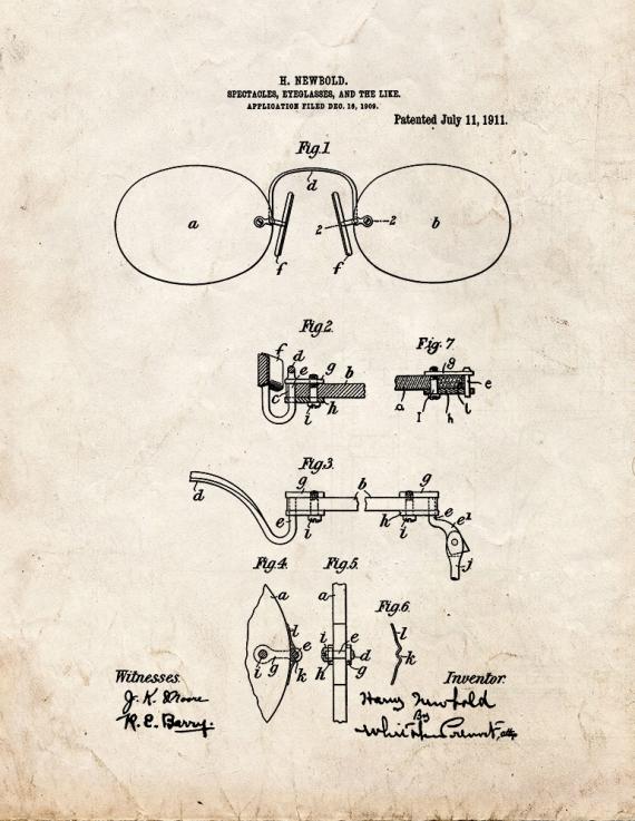 Eyeglasses Patent Print