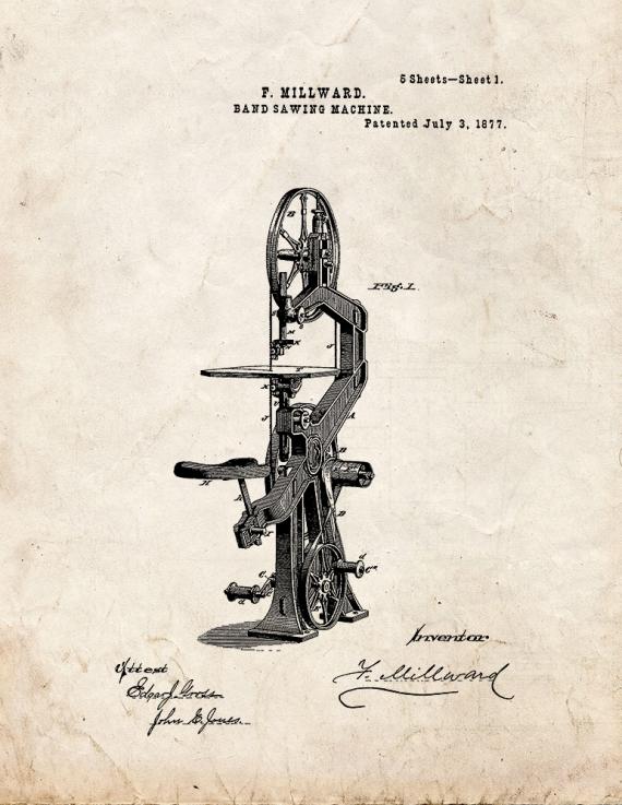 Band Sawing Machine Patent Print