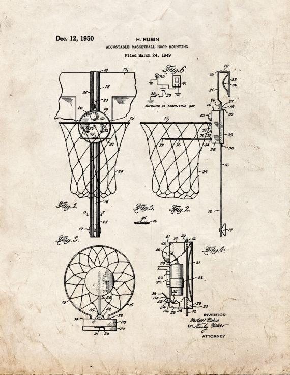 Basketball Hoop Patent Print