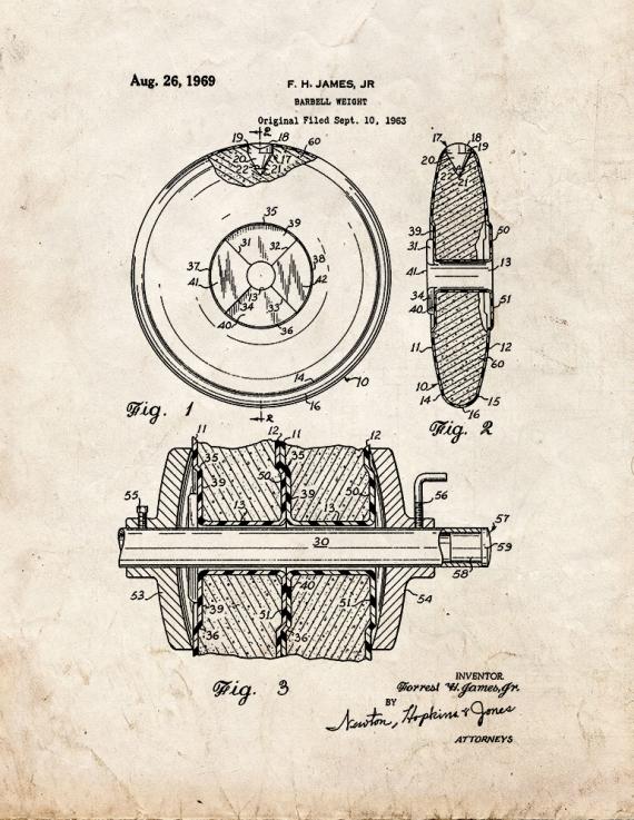Barbell Weight Patent Print
