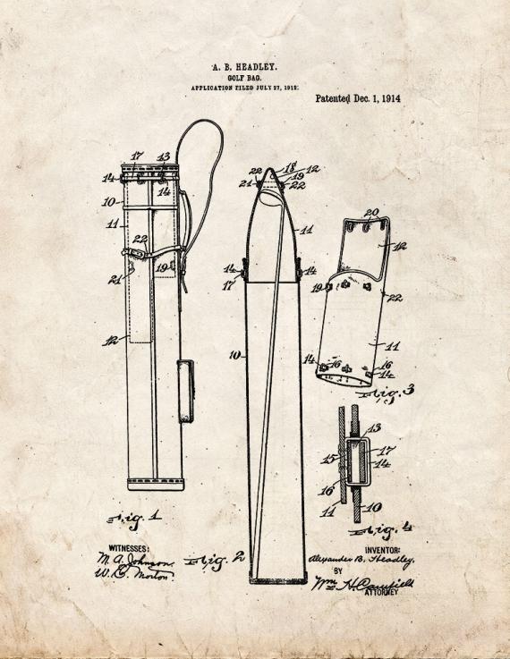 Golf Bag Patent Print