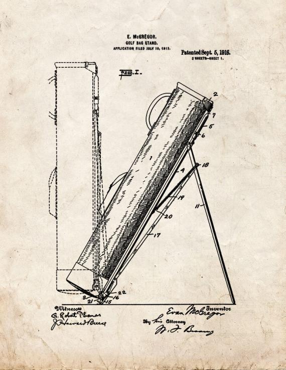 Golf Bag Stand Patent Print