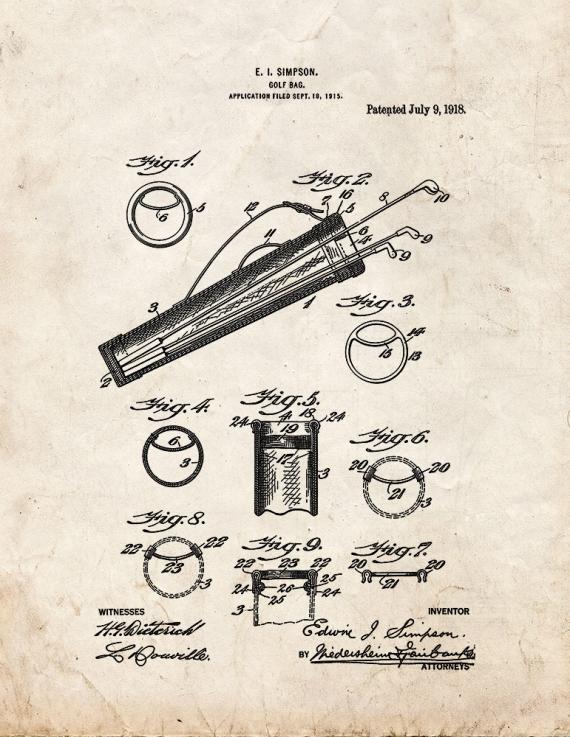 Golf Bag Patent Print