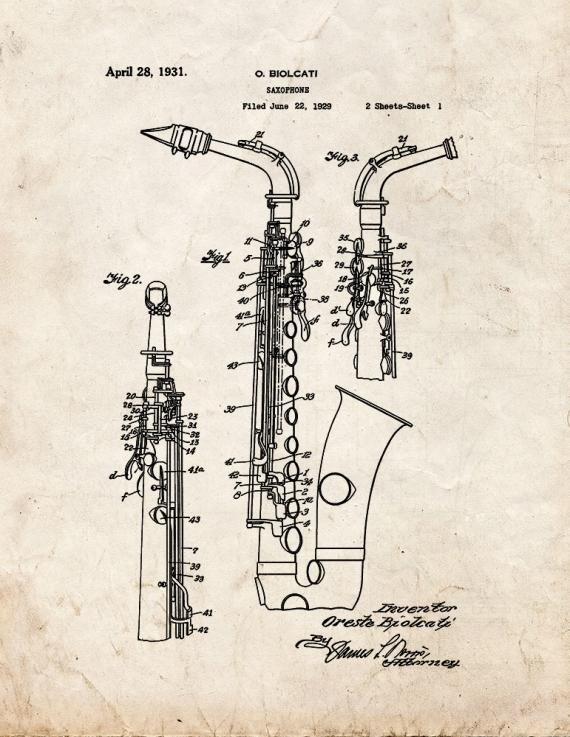 Saxophone Patent Print