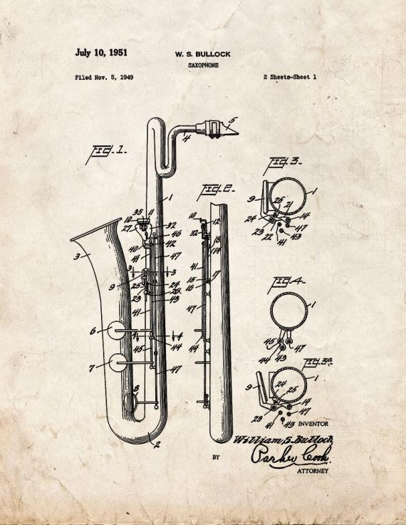 Saxophone Patent Print