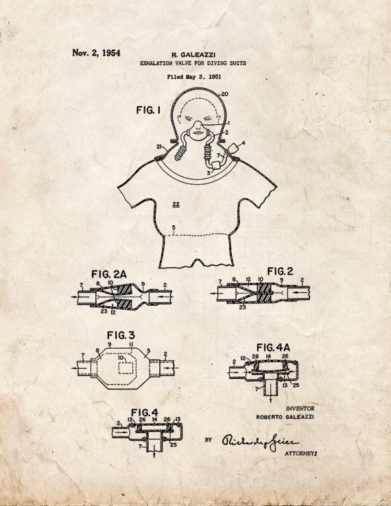 Exhalation Valve For Diving Suits Patent Print