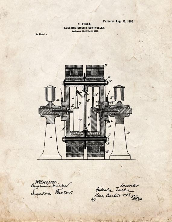 Tesla Electric Circuit Controller Patent Print