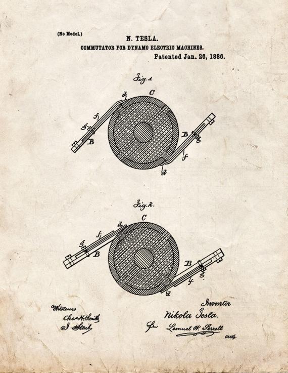 Tesla Commutator for Dynamo-Electric Machines Patent Print