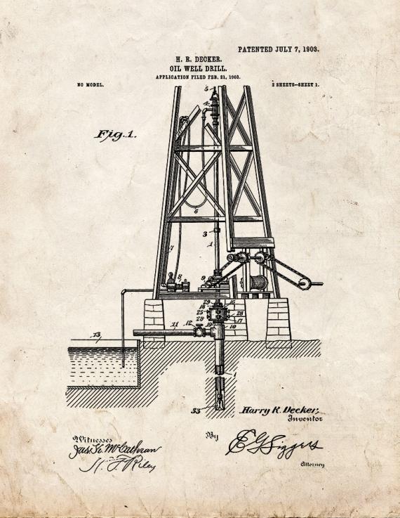 Oil Well Drill Patent Print