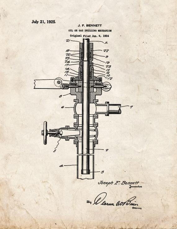 Oil or Gas Drilling Mechanism Patent Print