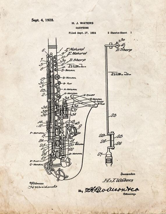 Saxophone Patent Print