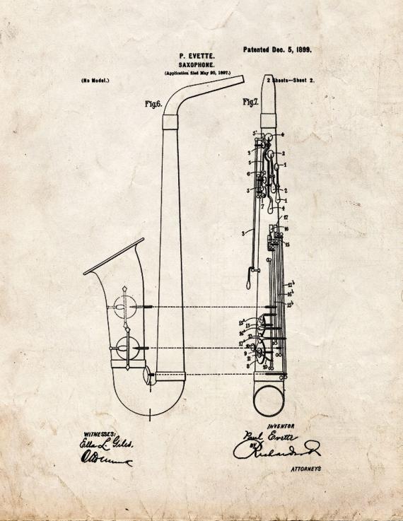 Saxophone Patent Print