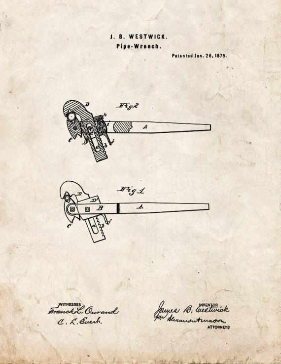 Pipe Wrench Patent Print