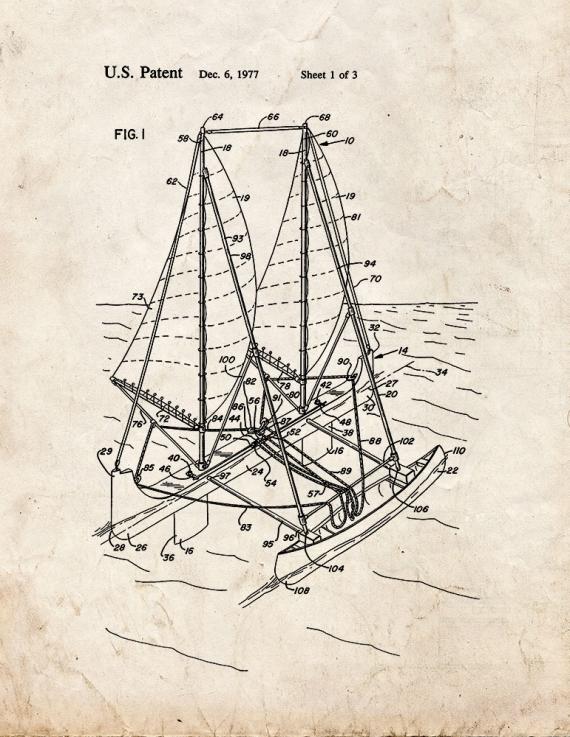 Outrigger Sailboat Patent Print