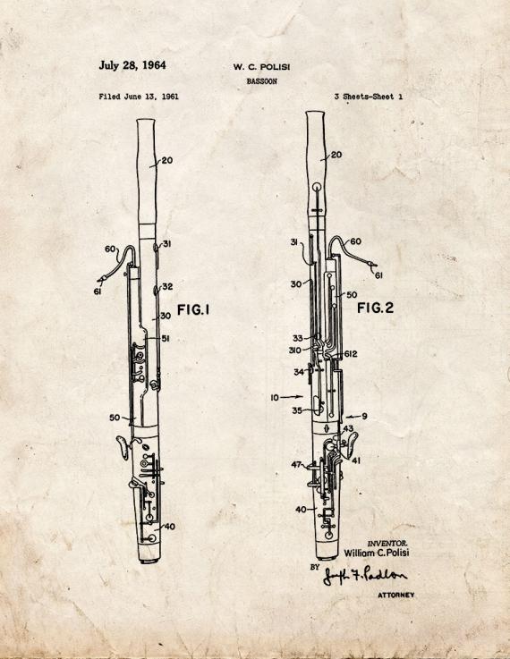 Bassoon Patent Print