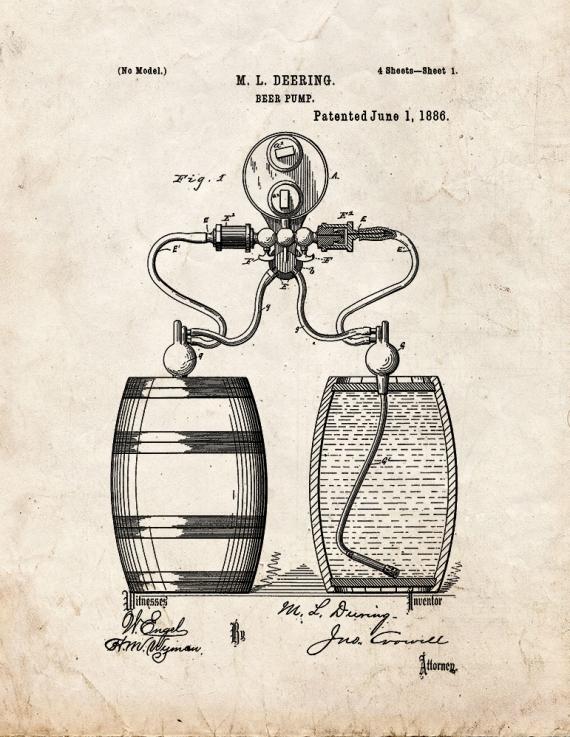 Beer Pump Patent Print