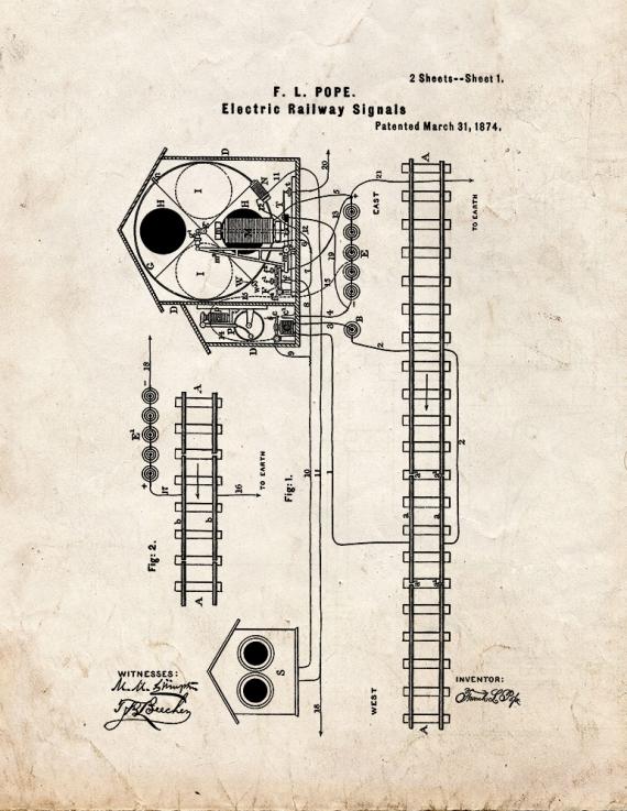 Electric Railway-signal Patent Print