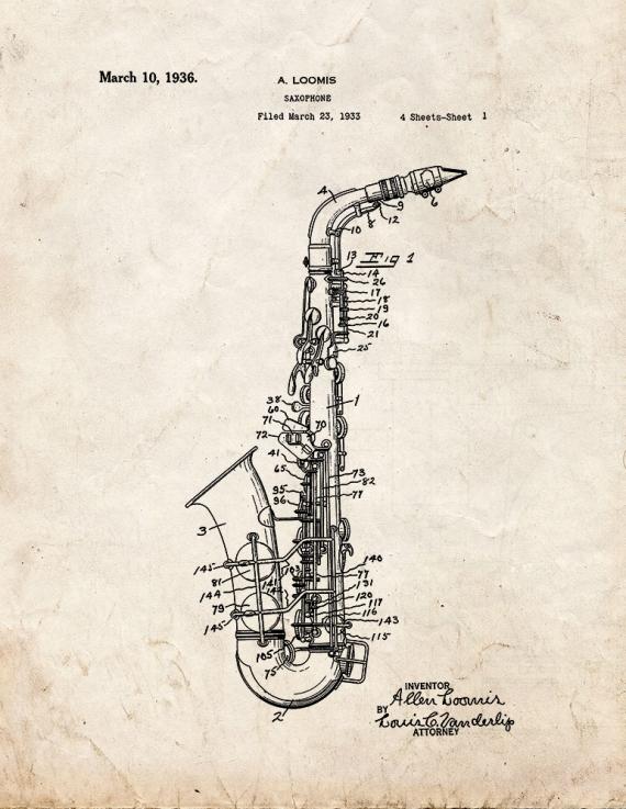 Saxophone Patent Print