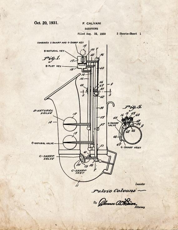 Saxophone Patent Print