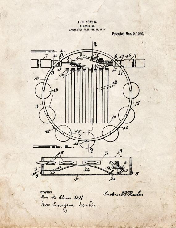 Tambourine Patent Print