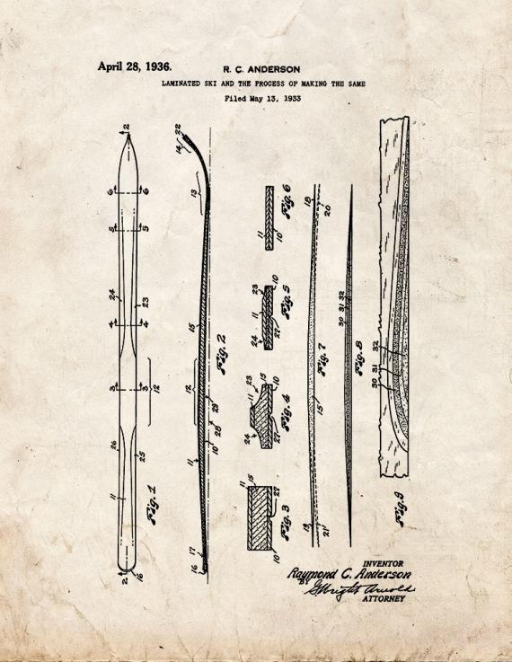 Laminated Ski Patent Print