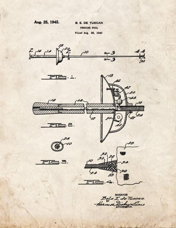 Fencing Foil Patent Print