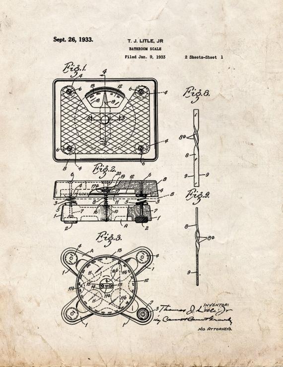 Bathroom Scale Patent Print