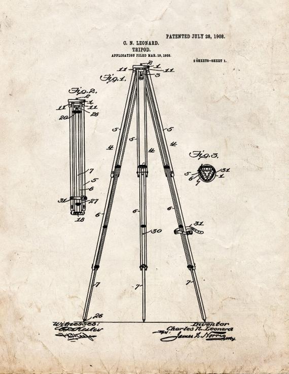 Camera Tripod Patent Print