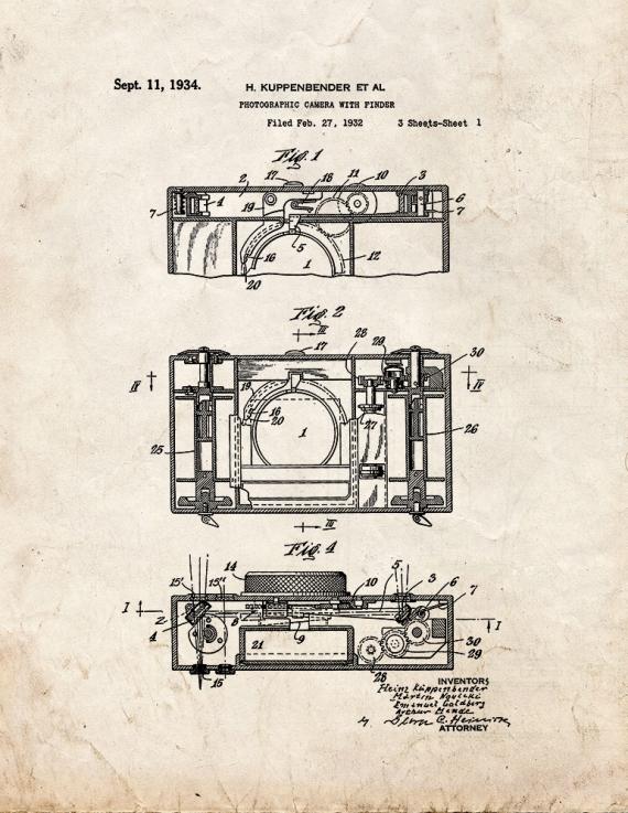 Photographic Camera With Finder Patent Print